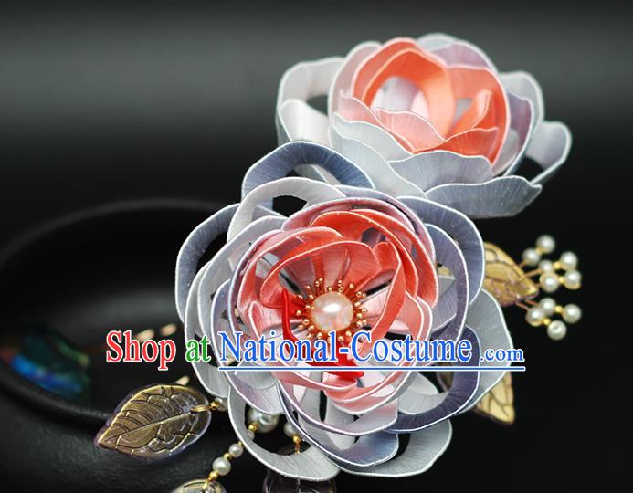 Chinese Traditional Hanfu Silk Peony Hair Stick Hair Accessories Ancient Princess Pearls Flower Hairpin