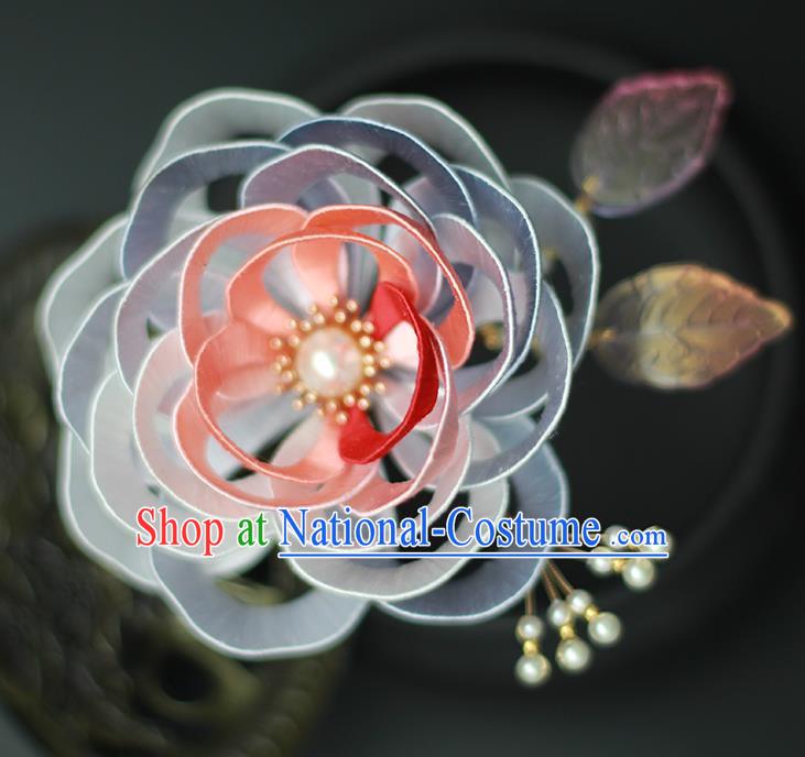 Chinese Ancient Princess Hairpin Traditional Hanfu Blue Silk Peony Hair Stick Hair Accessories