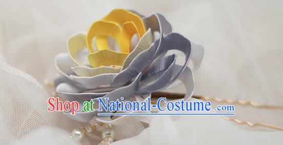 Chinese Handmade Classical Pearls Hairpin Traditional Hair Accessories Hanfu Blue Silk Peony Hair Stick