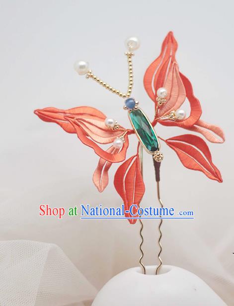 Chinese Traditional Red Silk Butterfly Hair Stick Hair Accessories Handmade Classical Hairpin