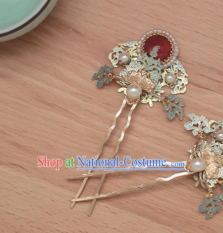 Chinese Handmade Ming Dynasty Hair Accessories Classical Ruby Hairpin Traditional Ancient Empress Hair Stick