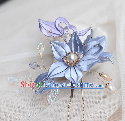 Chinese Classical Pearls Hairpin Handmade Hair Accessories Traditional Violet Silk Lily Flower Hair Stick