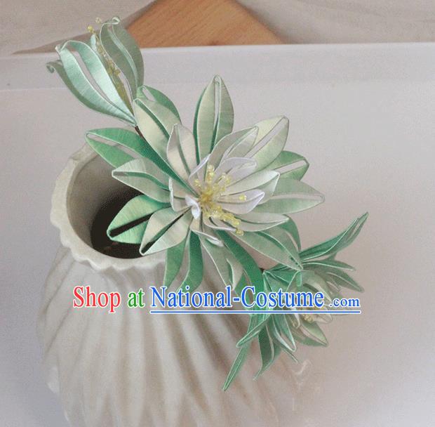 Chinese Traditional Hanfu Hairpin Handmade Hair Accessories Classical Green Silk Epiphyllum Hair Stick