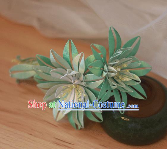 Chinese Traditional Hanfu Hairpin Handmade Hair Accessories Classical Green Silk Epiphyllum Hair Stick