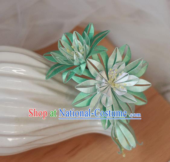 Chinese Traditional Hanfu Hairpin Handmade Hair Accessories Classical Green Silk Epiphyllum Hair Stick