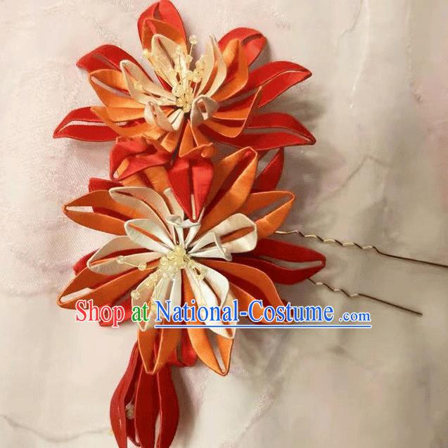 Chinese Handmade Red Silk Epiphyllum Hair Stick Classical Hair Accessories Traditional Hanfu Hairpin