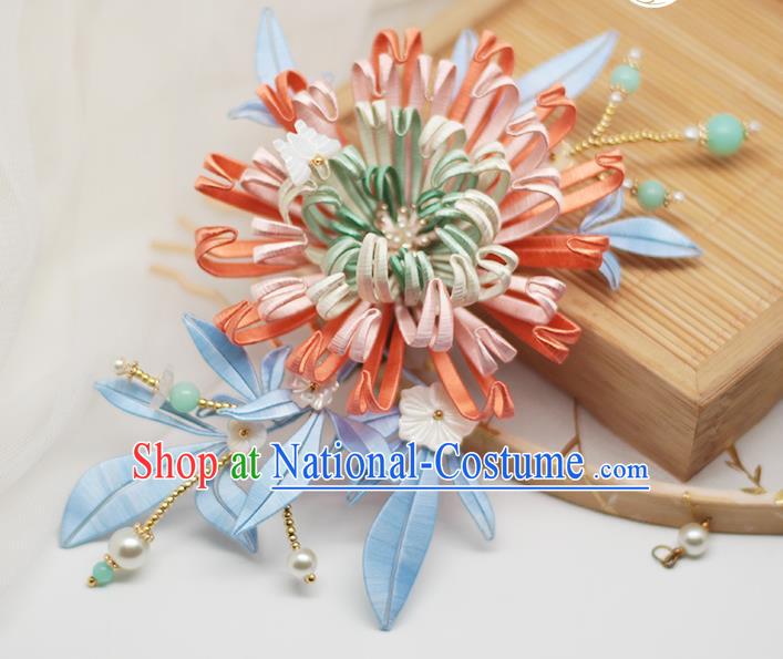 Chinese Traditional Hanfu Shell Hair Stick Hair Accessories Handmade Classical Silk Chrysanthemum Hairpin