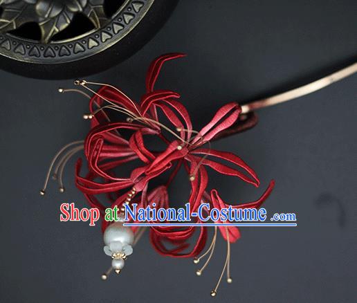 Chinese Traditional Hair Stick Hanfu Hair Accessories Handmade Classical Red Spider Lily Hairpin