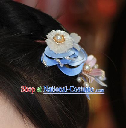 Chinese Traditional Shell Flower Hair Stick Hanfu Hair Accessories Handmade Classical Tassel Silk Hairpin