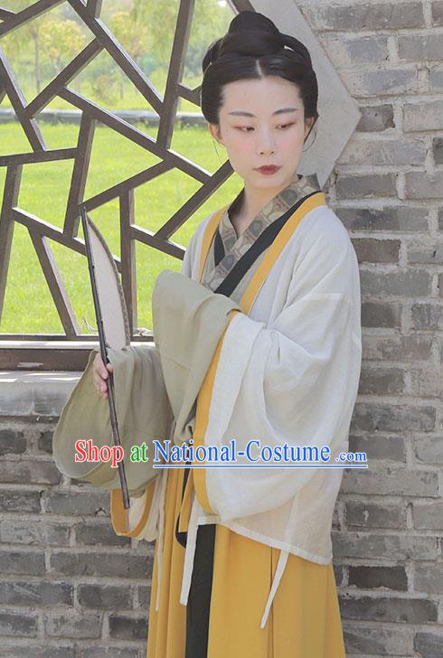 China Ancient Young Beauty Historical Costume Traditional Jin Dynasty Civilian Woman Hanfu Dress Clothing