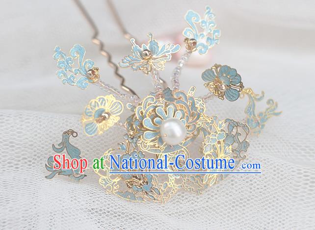 Chinese Ancient Ming Dynasty Palace Lady Hairpin Handmade Enamel Hair Crown