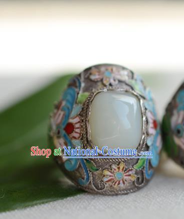 China National Cloisonne Ring Jewelry Traditional Handmade Qing Dynasty Jade Silver Circlet Accessories