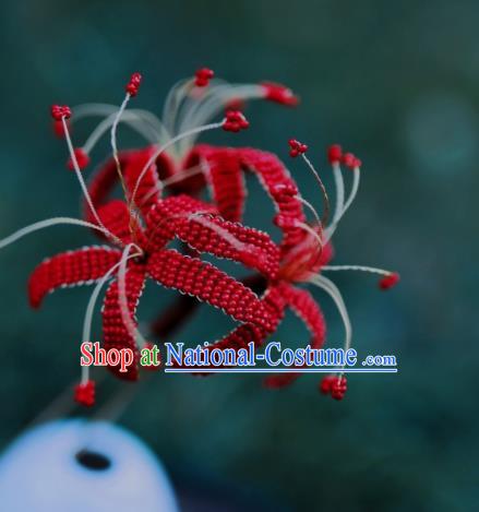 Chinese Handmade Hanfu Hairpin Ancient Princess Red Spider Lily Hair Stick