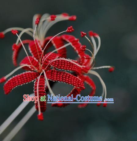 Chinese Handmade Hanfu Hairpin Ancient Princess Red Spider Lily Hair Stick