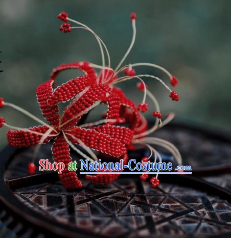 Chinese Handmade Hanfu Hairpin Ancient Princess Red Spider Lily Hair Stick