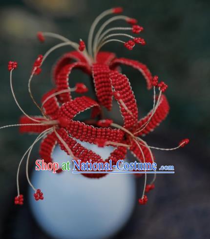 Chinese Handmade Hanfu Hairpin Ancient Princess Red Spider Lily Hair Stick