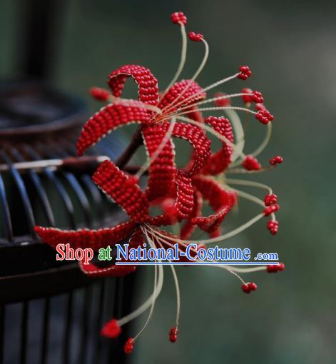 Chinese Handmade Hanfu Hairpin Ancient Princess Red Spider Lily Hair Stick