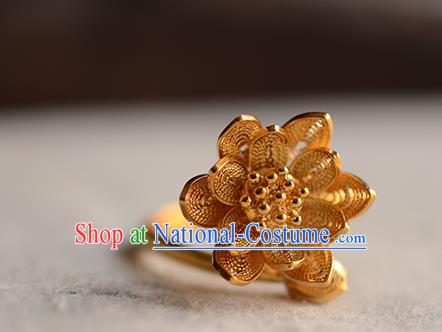 China National Golden Lotus Ring Jewelry Traditional Handmade Circlet Accessories