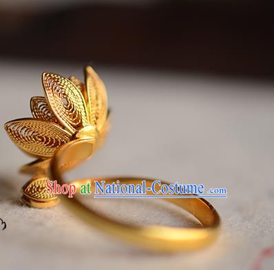 China National Golden Lotus Ring Jewelry Traditional Handmade Circlet Accessories