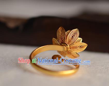 China National Golden Lotus Ring Jewelry Traditional Handmade Circlet Accessories