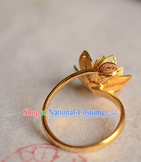 China National Golden Lotus Ring Jewelry Traditional Handmade Circlet Accessories