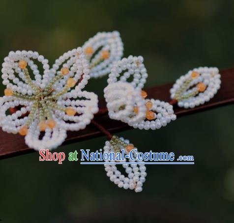 Chinese Traditional Handmade Beads Pear Blossom Hairpin Ancient Princess Hair Stick