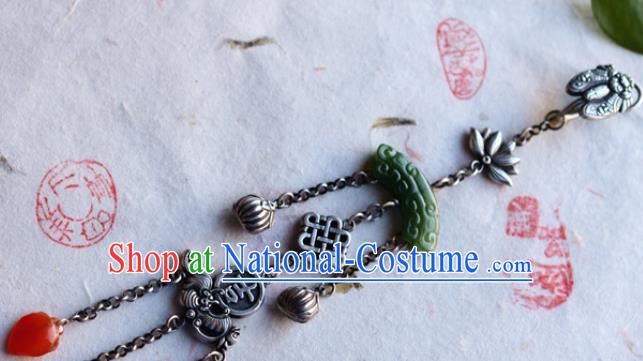 China National Jade Brooch Jewelry Traditional Handmade Silver Bat Tassel Pendant Accessories