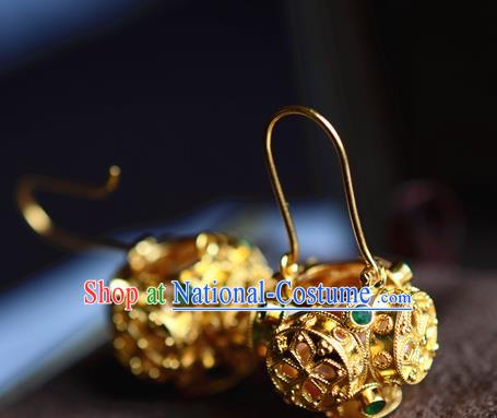 Chinese Ancient Court Princess Filigree Golden Ear Jewelry Traditional Qing Dynasty Pearls Earrings Accessories