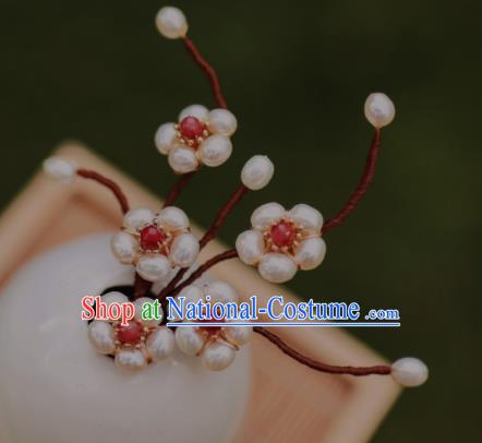 Chinese Traditional Hanfu Hairpin Ancient Princess Pearls Plum Blossom Hair Stick