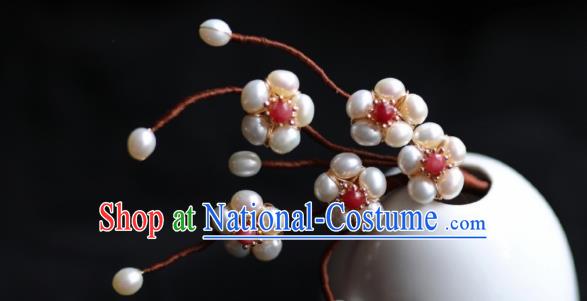 Chinese Traditional Hanfu Hairpin Ancient Princess Pearls Plum Blossom Hair Stick