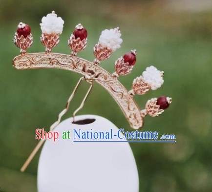 Chinese Traditional Hanfu Agate Golden Hairpin Ancient Ming Dynasty Empress Pearls Hair Stick