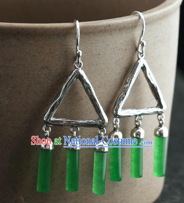 Handmade Chinese Jade Tassel Eardrop Classical Cheongsam Earrings Accessories Traditional Silver Ear Jewelry