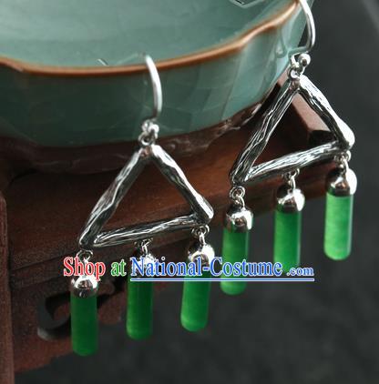 Handmade Chinese Jade Tassel Eardrop Classical Cheongsam Earrings Accessories Traditional Silver Ear Jewelry