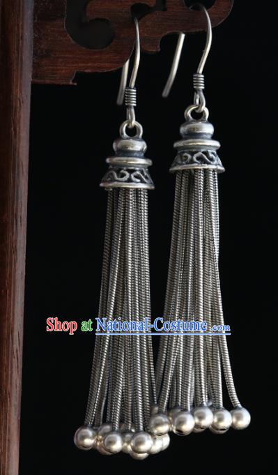 Handmade Chinese Eardrop Classical Cheongsam Earrings Accessories Traditional Silver Bells Tassel Ear Jewelry