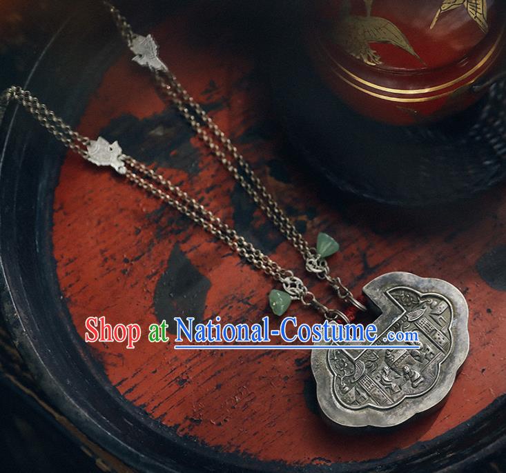 Chinese National Necklace Jade Necklet Classical Cheongsam Accessories Silver Longevity Lock