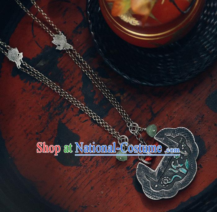 Chinese Classical Cheongsam Necklet Accessories Silver Longevity Lock National Necklace