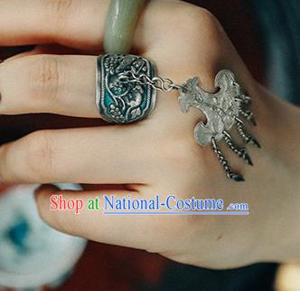 China Handmade Silver Carving Ring Traditional Jewelry Accessories Tassel Circlet