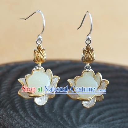 Handmade Chinese Jade Lotus Seedpod Eardrop Classical Cheongsam Earrings Accessories Traditional Ear Jewelry