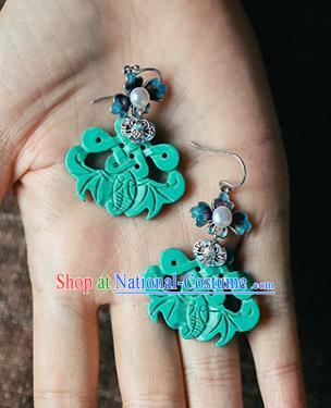 Handmade Chinese Green Bat Eardrop Traditional Ear Jewelry Classical Cheongsam Enamel Earrings Accessories