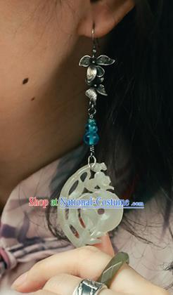 Handmade Chinese Traditional Ear Jewelry Classical Cheongsam Silver Orchid Earrings Accessories Jade Eardrop