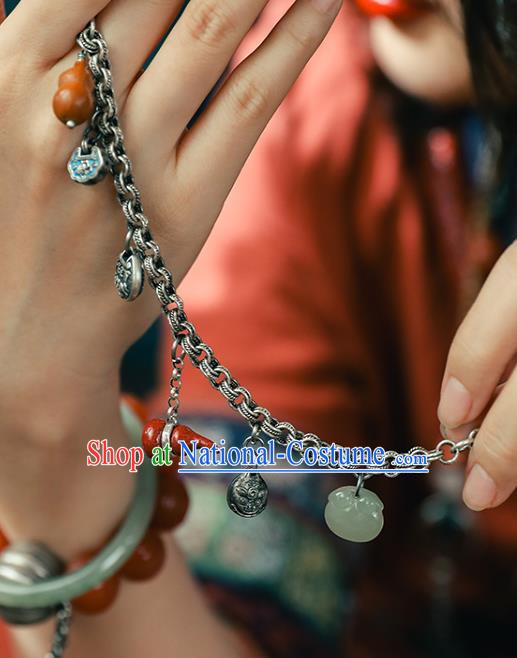 China Classical Wristlet Chain Jewelry Gourd Tassel Bangle Traditional Silver Bracelet Accessories