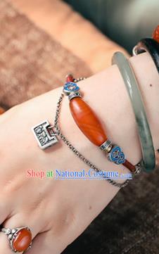 China Traditional Silver Longevity Lock Bracelet Accessories Bangle Jewelry Classical Agate Wristlet Chain