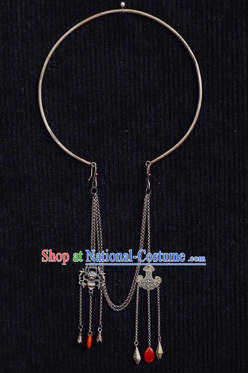 Chinese Classical Silver Longevity Lock National Tassel Necklace Handmade Ethnic Necklet Accessories