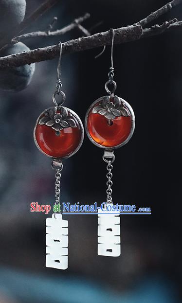 Handmade Chinese Traditional Wedding Jade Ear Jewelry Classical Cheongsam Earrings Accessories Agate Eardrop