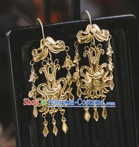 Handmade Chinese Golden Eardrop Traditional Ear Jewelry Classical Cheongsam Earrings Accessories