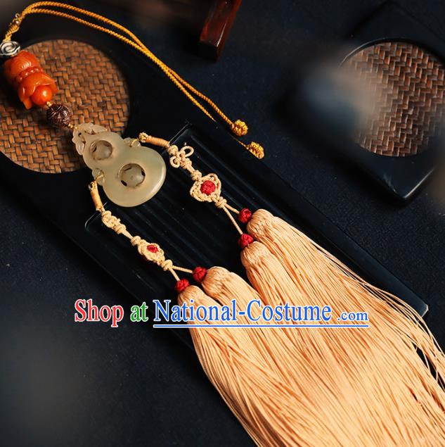 China Traditional Tassel Jade Gourd Pendant Handmade Waist Accessories