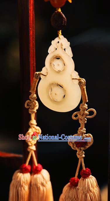 China Traditional Tassel Jade Gourd Pendant Handmade Waist Accessories