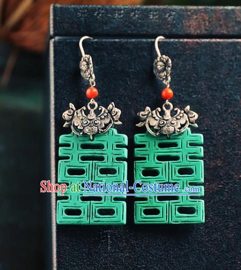 Handmade Chinese Traditional Wedding Ear Jewelry Classical Cheongsam Earrings Accessories Silver Bat Eardrop