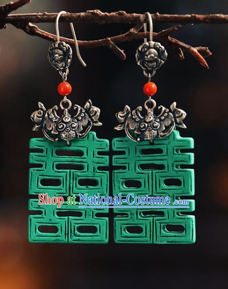 Handmade Chinese Traditional Wedding Ear Jewelry Classical Cheongsam Earrings Accessories Silver Bat Eardrop