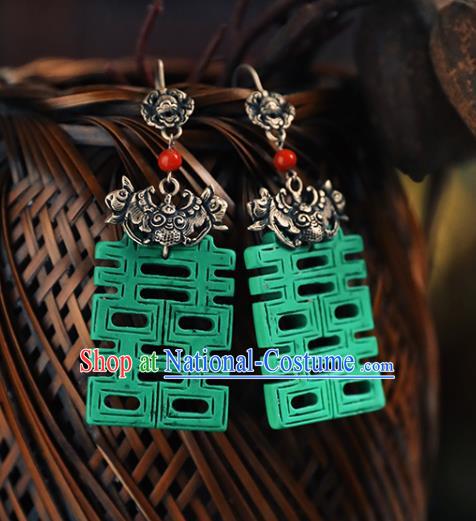 Handmade Chinese Traditional Wedding Ear Jewelry Classical Cheongsam Earrings Accessories Silver Bat Eardrop